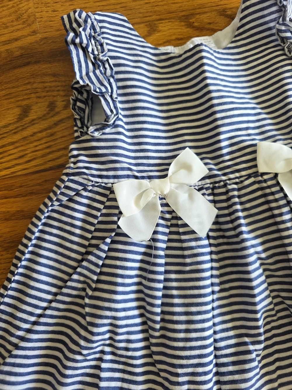 Girls' Navy and White Striped Bow-Accent Dress